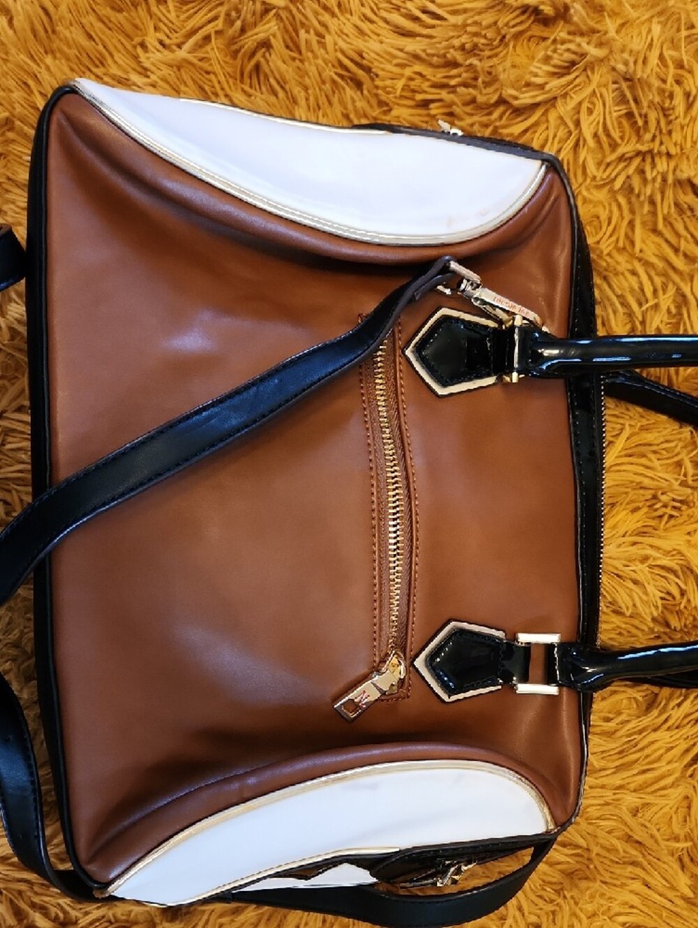 Nicole Lee White Tan Black Multi-Panel Embellished Satchel FINAL PRICE - Picture 11 of 15